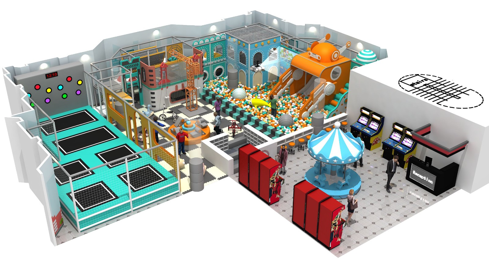 Robot-themed family entertainment center for children