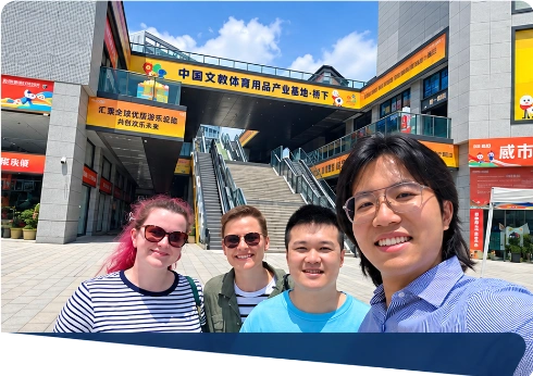 Dream Garden team and international clients visiting the playground manufacturing base in Wenzhou