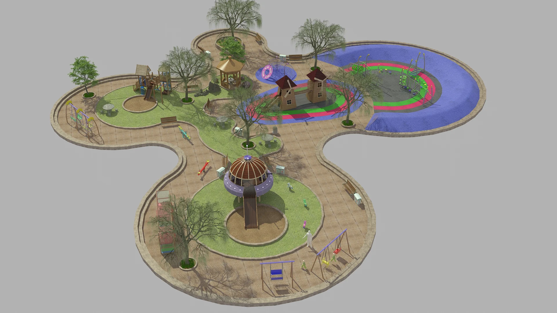 Overall landscape concept plan with paths and play structures