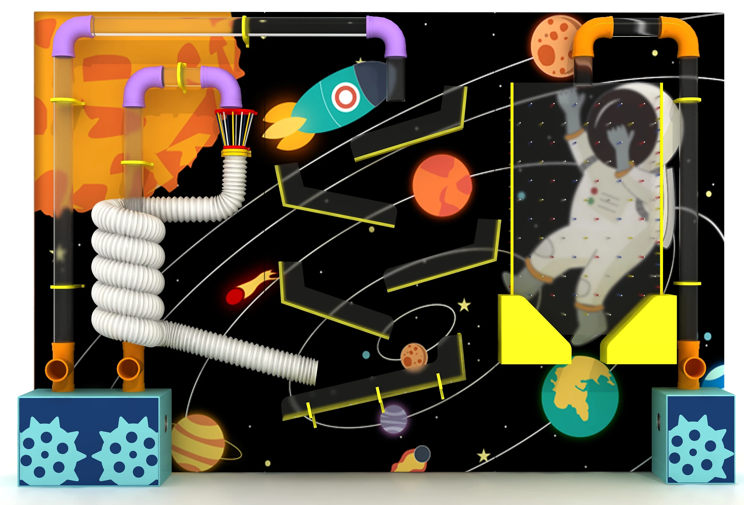 Large Space-Themed Air Tube Ball Wall | 3-Panel Interactive Astronaut Play Wall for Indoor Playground