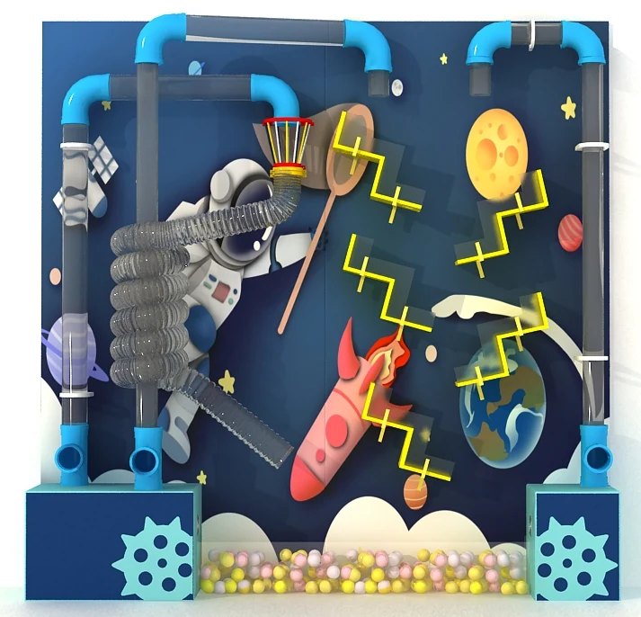 Interactive Space-Themed Pneumatic Ball Wall Panel for Indoor Playground | Astronaut Wall Game