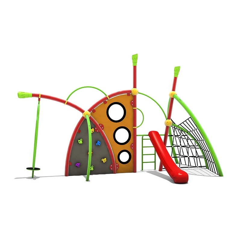 Commercial Outdoor Play Structure with Climbing Wall, Rope Net & Slide