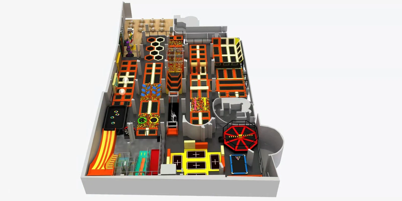 2000m2 trampoline park design for kids
