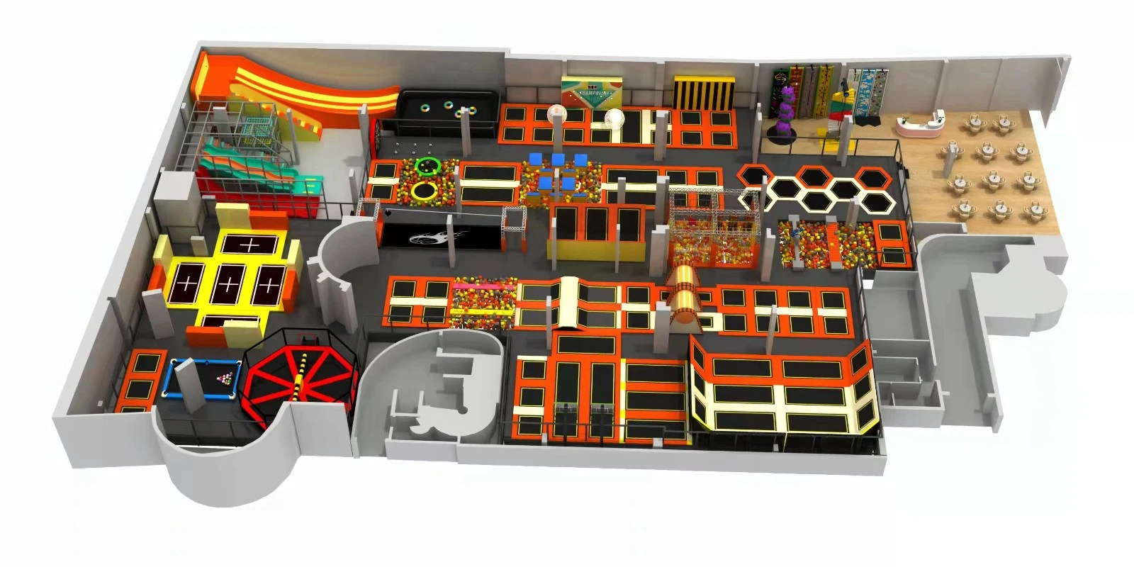 2000m2 trampoline park design for kids