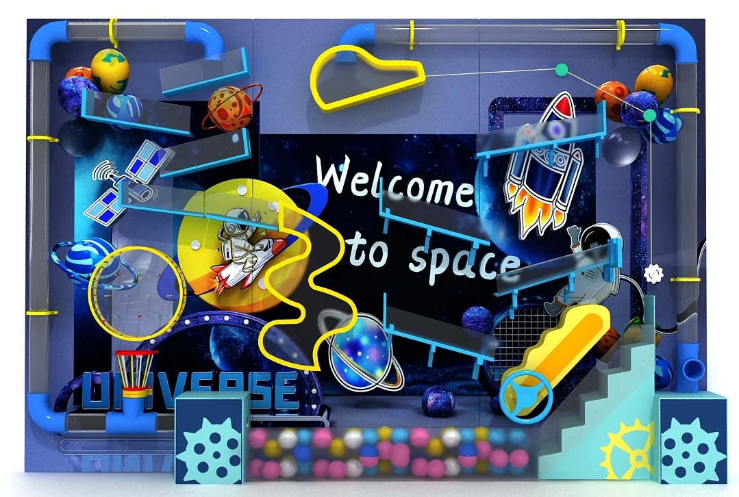 Welcome to Space Airflow Ball Wall | 3-Panel Interactive Universe-Themed Wall for Kids