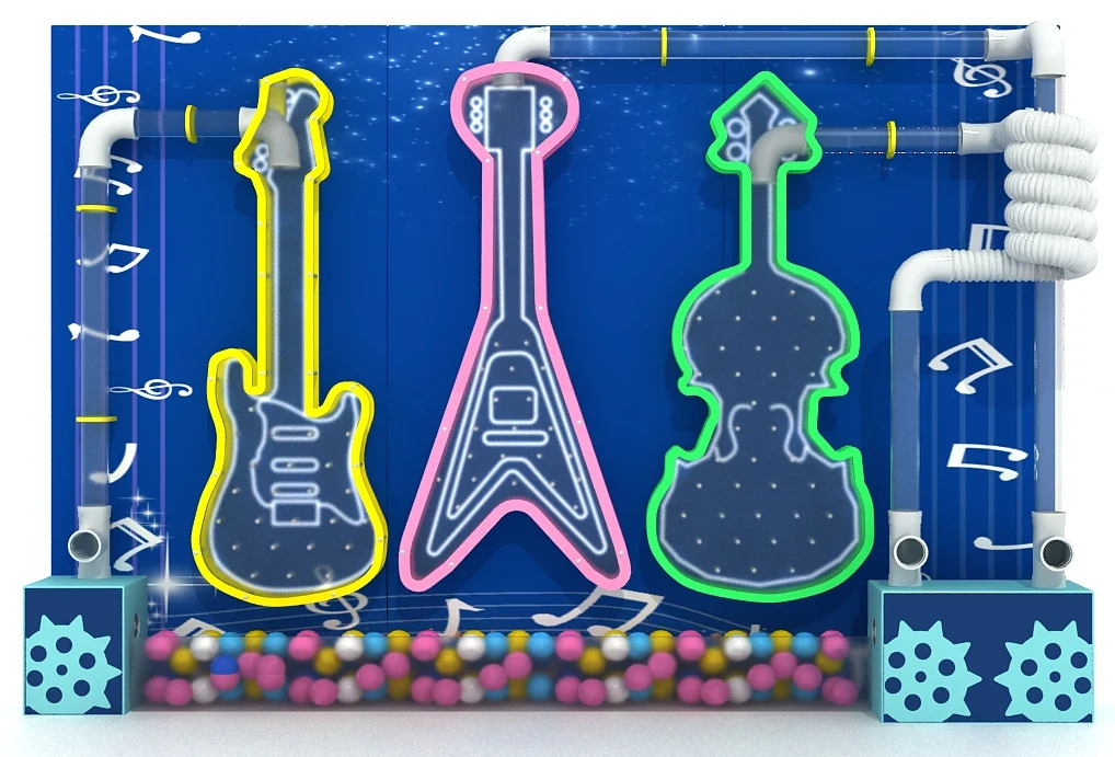 3-Panel Musical Instrument Air Tube Wall | Guitar-Themed Interactive Ball Wall for Indoor Playgrounds
