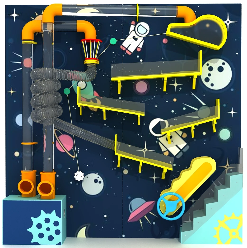 Space-Themed Pneumatic Ball Play Wall | Double Panel Model B for Indoor Playgrounds