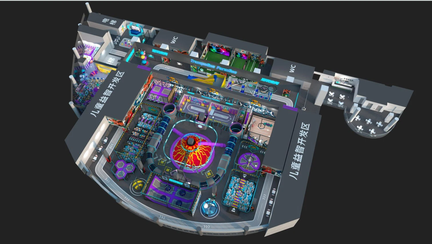Design Layout and Sections of the Indoor Amusement Park