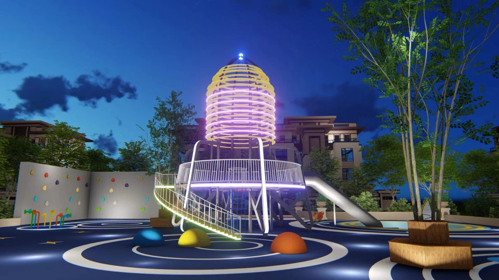 Rocket-Themed Outdoor Play Equipment Set