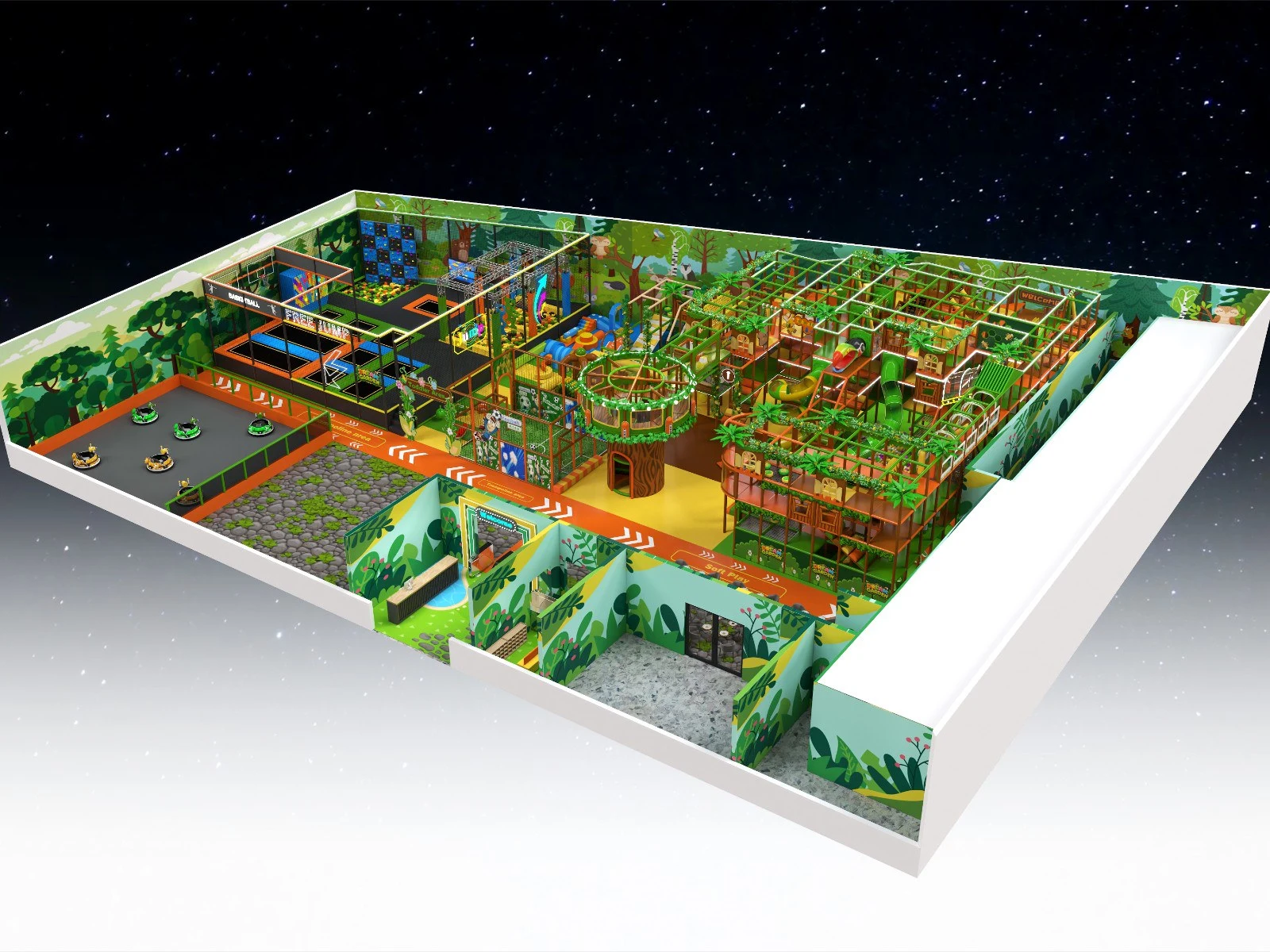 Libya Jungle Theme Indoor Playground Project with Trampoline Park and Soft Play Area