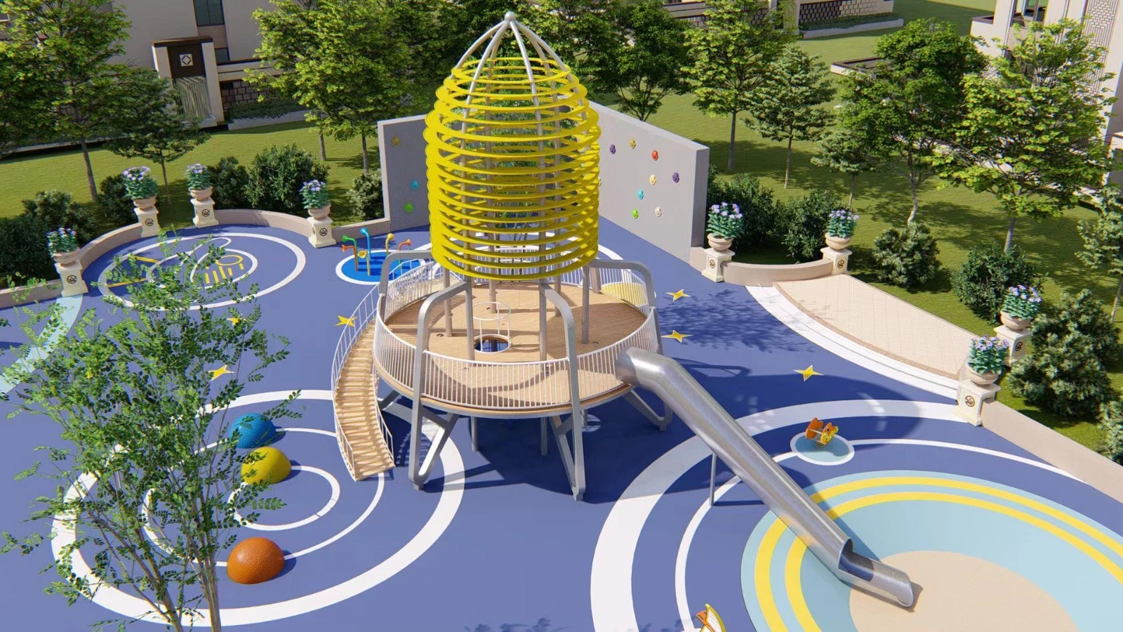 Rocket-Themed Outdoor Play Equipment Set
