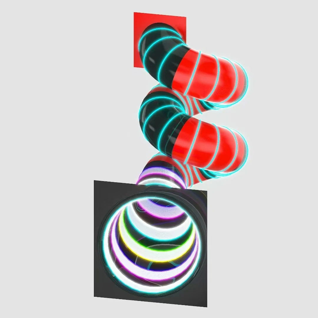 Black & Red Fiberglass Tunnel Slide – Neon Glow Double Curve Design