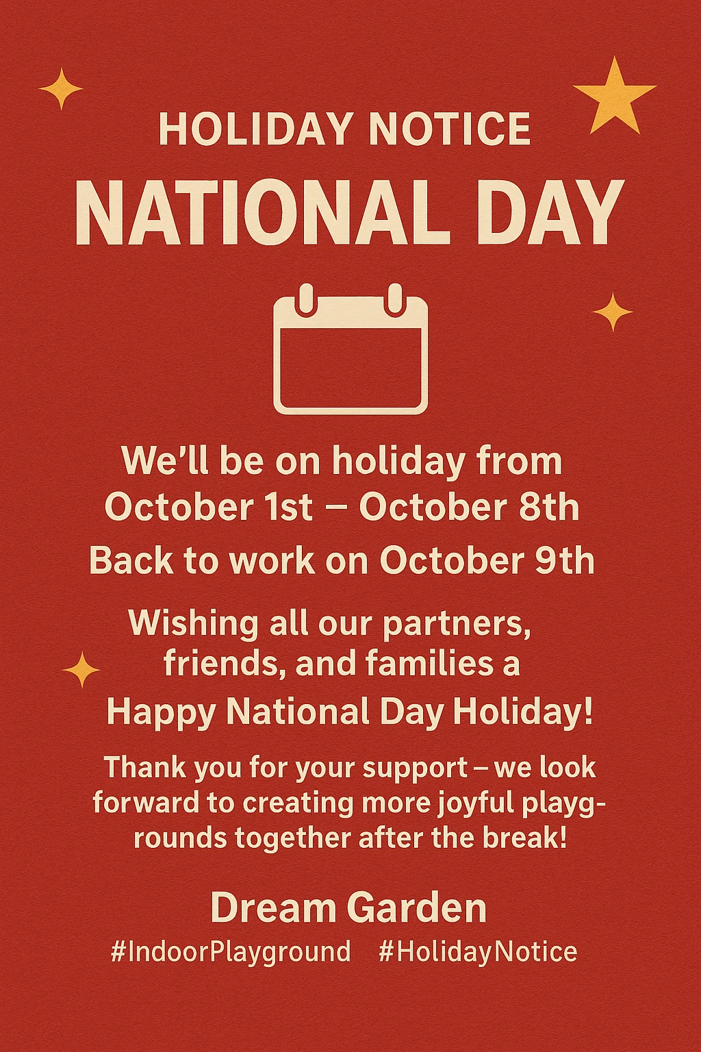 Holiday Notice – National Day
