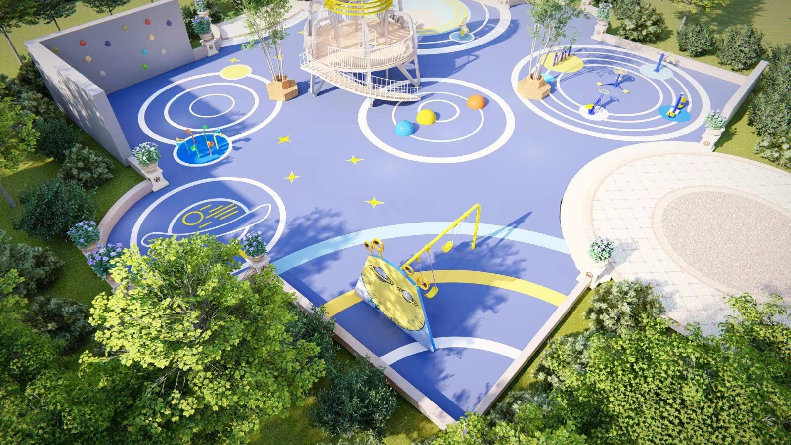 Rocket-Themed Outdoor Play Equipment Set
