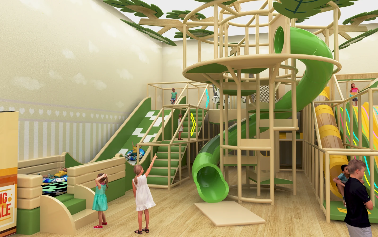 Commercial indoor playground components and certified spare parts
